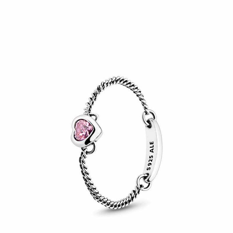 Pandora Spirited Heart Stackable Ring Ireland - Sterling Silver/Pink/Cubic Zirconia - 319708ISH